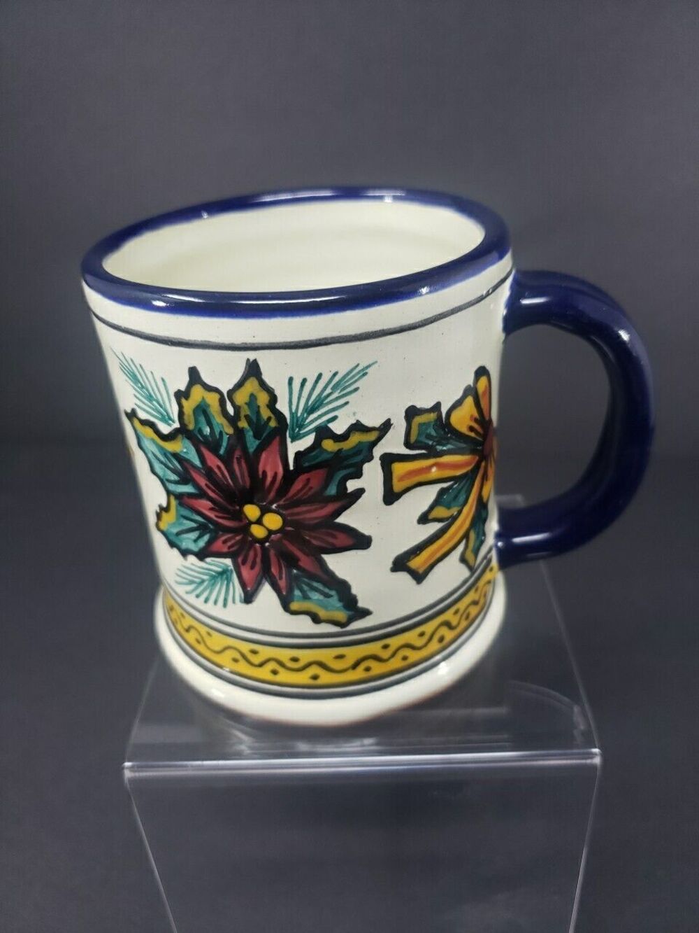 Talavera Pottery Coffee Mug Puebla Mexico Poinsettia Christmas Hand Painted